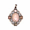 Retro Hollow Natural Rhodonite Pendants, Flower Rhombus Pendants, with Red Copper Metal Finding, 33x27x7mm