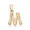 304 Stainless Steel Pendants, Bamboo Style, Letter, Ion Plating(IP), Real 18K Gold Plated, Letter.M, 19x16x3mm, Hole: 3x7mm