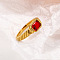304 Stainless Steel Pave Cubic Zirconia Finger Rings for Women, Rectangle, Real 18K Gold Plated, Faceted, Red, Inner Diameter: 19mm