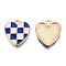 Alloy Enamel Pendants, Cadmium Free & Lead Free, Light Gold, Heart, Checkered Charms, Blue, 17.5x15.5x1.5mm, Hole: 1.8mm