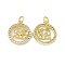 Real 18K Gold Plated Brass Micro Pave Clear Cubic Zirconia Pendants, Cadmium Free & Nickel Free & Lead Free, with Jump Ring, Ring with Constellation Charms, Aquarius, 18.5x16x3mm, Hole: 3.4mm