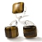 Natural Tiger Eye Adjustable Rings, with Brass Base Findings, Lead Free & Cadmium Free, Rhombus, Rhombus: 24x25mm, US Size 9 3/4(19.5mm)