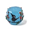 Handmade Lampwork Bumpy Beads, Column with Bird & Flower, Deep Sky Blue, 16~17.5x14mm, Hole: 3mm