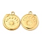 304 Stainless Steel Pendants, Flat Round with Snake & Moon Phases Charm, Real 18K Gold Plated, 23x20.5x2mm, Hole: 2mm