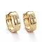 Brass Micro Pave Clear Cubic Zirconia Huggie Hoop Earrings, Long-Lasting Plated, Ring with Cross, Real 18K Gold Plated, 15x16x5mm, Pin: 0.8mm