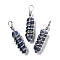 Natural Blue Spot Jasper Big Pointed Pendants, Eco-Friendly Copper Wire Wrapped, Platinum, Cadmium Free & Lead Free, Bullet, 54.5x14x13.5mm, Hole: 8mm