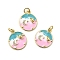 Rack Plating Brass Pendants, with Cubic Zirconia and Enamel, Saturn Charms, Long-Lasting Plated, Lead Free & Cadmium Free, with Jump Ring, Real 18K Gold Plated, 16.5x14x2.5mm, Hole: 3.5mm