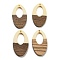 Opaque Resin & Walnut Wood Pendants, Oval Charms, Lemon Chiffon, 37.5x21x2.5~3mm, Hole: 1.8mm