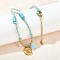 304 Stainless Steel Shell Shape Pendant Cotton Cord Necklaces, with Synthetic Turquois and ABS Imitation Pearl Beads, Ion Plating(IP), Real 18K Gold Plated, 17.72 inch(45cm)