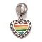 304 Stainless Steel Crystal Rhinestone European Dangle Charms, Large Hole Pendants, with Enamel, Stainless Steel Color, Heart with Strip Pattern, Colorful, 22.5mm, Hole: 4.5mm
