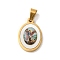 Ion Plating(IP) 304 Stainless Steel Pendants, with Pave Shell, Oval with Saint Charm, Golden, Red, 21x14x3mm, Hole: 6x3mm