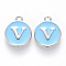 Platinum Plated Alloy Enamel Charms, Cadmium Free & Lead Free, Enamelled Sequins, Flat Round with Letter, Letter.V, 14x12x2mm, Hole: 1.5mm