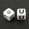 Letter Acrylic European Beads, Horizontal Hole, Cube, Letter.U, 10x10x10mm, Hole: 3.5~4mm, about 59pcs/50g