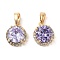 Brass Micro Pave Cubic Zirconia Charms, Cadmium Free & Nickel Free & Lead Free, Flat Round, Real 18K Gold Plated, 12x10x4.5mm, Hole: 4.5x3mm