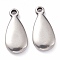 Non-Tarnish 201 Stainless Steel Pendants, Teardrop, Stainless Steel Color, 19x9x3mm, Hole: 1.6mm