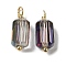 Half Plated Glass Charms, with Real 18K Gold Plated Brass Loop, Faceted Column Charm, Dark Slate Blue, 14.5x5mm, Hole: 1.6mm