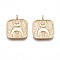 Brass Micro Pave Clear Cubic Zirconia Pendants, Nickel Free, Square with Moon, Real 18K Gold Plated, 16.5x19x1.5mm, Hole: 1.6mm