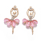 Alloy Big Pendants, with Resin & Crystal Rhinestone, Faceted, Ballerina, Golden, Pearl Pink, 59~60x30~31x4.5mm, Hole: 2.5mm