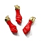 Brass Enamel Pendants, with Jump Ring, Hand Charms, Cadmium Free & Lead Free, Lasting Plated, Real 18K Gold Plated, Red, 27x9x6mm, Hole: 3mm