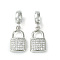 Rack Plating Brass Micro Pave Cubic Zirconia European Dangle Charms, Flat Round with Tree Large Hole Pendants, Long-Lasting Plated, Lead Free & Cadmium Free, Lock, Platinum, 26x9x3.5mm, Hole: 5mm