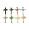 Real 18K Gold Plated Brass Micro Pave Cubic Zirconia Pendants, with Glass, Cadmium Free & Nickel Free & Lead Free, Cross, Mixed Color, 36.5x25.5x7.5mm, Hole: 2.8x3.1mm