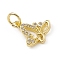 Brass Micro Pave Clear Cubic Zirconia Butterfly Charms, with Open Jump Rings, Cadmium Free & Lead Free, Real 18K Gold Plated, 10x12x2mm, Jump Ring: 4.5x0.7mm, Inner Diameter: 3mm