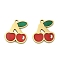 304 Stainless Steel Charms, with Enamel, Ion Plating(IP), Real 18K Gold Plated, Cherry, 12.5x12x1.5mm, Hole: 1.2mm