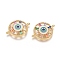 Brass Micro Pave Cubic Zirconia Links connectors, with Enamel, Flat Round with Evil Eye, Colorful, Golden, 17x23x3.5mm, Hole: 1.2mm