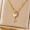 Elegant Fashion Brass Sparkling Clear Cubic Zirconia Key Pendant Necklaces for Women, Golden, 15.75 inch(40cm)