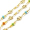 Handmade Eco-friendly Brass Butterfly Link Chain, with Glass Beaded, Long-Lasting Plated, Golden, Soldered, with Spool, Colorful, 10.5x7x2mm