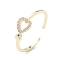 Clear Cubic Zirconia Hollow Heart Open Cuff Ring, Brass Jewelry for Women, Cadmium Free & Lead Free, Real 18K Gold Plated, Inner Diameter: 18mm