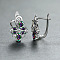 Brass Micro Pave Cubic Zirconia Flower Hoop Earrings, Platinum, Mixed Color, 16x11mm