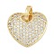 Rack Plating Brass Pendants, Heart Charms, with Cubic Zirconia, Long-Lasting Plated, Lead Free & Cadmium Free, with Jump Ring, Real 18K Gold Plated, 17.5x20x3.5mm, Hole: 5mm