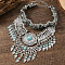 Zinc Alloy Pave Synthetic Turquoise Triangle Trible Floral Chunky Bib Necklaces for Women, Antique Silver, 11.02 inch(28cm)