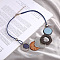 Bohemian Style Alloy and Raffia Geometric Pendant PU Leather Cord Bib Necklaces, Light Gold, Colorful, 15.75 inch(40cm)