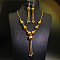 Alloy & Brass Round Beaded Tassel Pendant Necklaces & Hoop Earrings Sets, Golden, 500mm