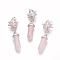 Natural Rose Quartz Pendants, Pointed Pendants, with Platinum Tone Brass Findings, Star & Bullet, 72mm, Hole: 7x5mm