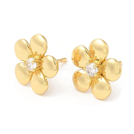 Серьги-гвоздики из латуни с прозрачными фианитами EJEW-Q770-10G-1