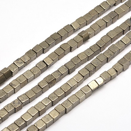 Куб природного пирита бисером нити G-I126-17-8x8mm-1