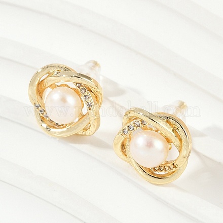 Серьги-гвоздики из латуни с имитацией жемчуга KK-D301-06G-1