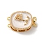 Rack Plating Brass Micro Pave Clear Cubic Zirconia Box Clasps, with Enamel, 2-Strand, 4-Hole, Cadmium Free & Lead Free, Long-Lasting Plated, Flower, Golden, 20x13x8mm, Hole: 1mm