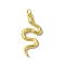 Brass Micro Pave Cubic Zirconia Pendants, Lead Free & Cadmium Free, Long-Lasting Plated, Snake, Real 18K Gold Plated, 28x12x2.5mm