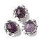 Natural Amethyst Oval Multi-Strand Links, Brass Feather Wrapped Gems Links, Platinum, Rack Plating, 16x14x7.5mm, Hole: 1.5mm