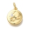 Rack Plating Brass Micro Pave Cubic Zirconia Charms, Cadmium Free & Lead Free, Long-Lasting Plated, Flat Round with Skull, Real 18K Gold Plated, 13x11x2.5mm, Hole: 3mm