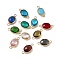 Transparent K9 Glass Connector Charms, with Golden Plated Brass Findings, Cadmium Free & Nickel Free & Lead Free, Faceted, Oval Links, Mixed Color, 16.5x8.5x4mm, Hole: 1.8mm