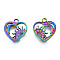 304 Stainless Steel Pendant Rhinestone Settings, Heart with Sun, Rainbow Color, Fit For 1mm Rhinestone, 19x17x2mm, Hole: 2mm