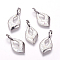 Freshwater Shell Pendants, with Brass Findings, Leaf, Platinum, 24x12x3mm, Hole: 2x4mm