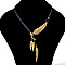 Feather Alloy Crystal Rhinestone Pendant Multi-Strand Black Wax Cord Lariat Necklaces for Women, Antique Golden, 19.69 inch(50cm)