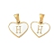304 Stainless Steel Pave Natural White Shell Heart with Initial Slice Pendants, Ion Plating(IP), Golden, Letter H, 14x16x2mm, Hole: 4.5x3mm