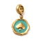 Ion Plating(IP) 304 Stainless Steel Enamel European Dangle Charms, Large Hole Pendants, Flat Round with Spade Pattern, Golden, Light Sea Green, 25mm, Pendant: 15x14x2.5mm, Hole: 4.5mm